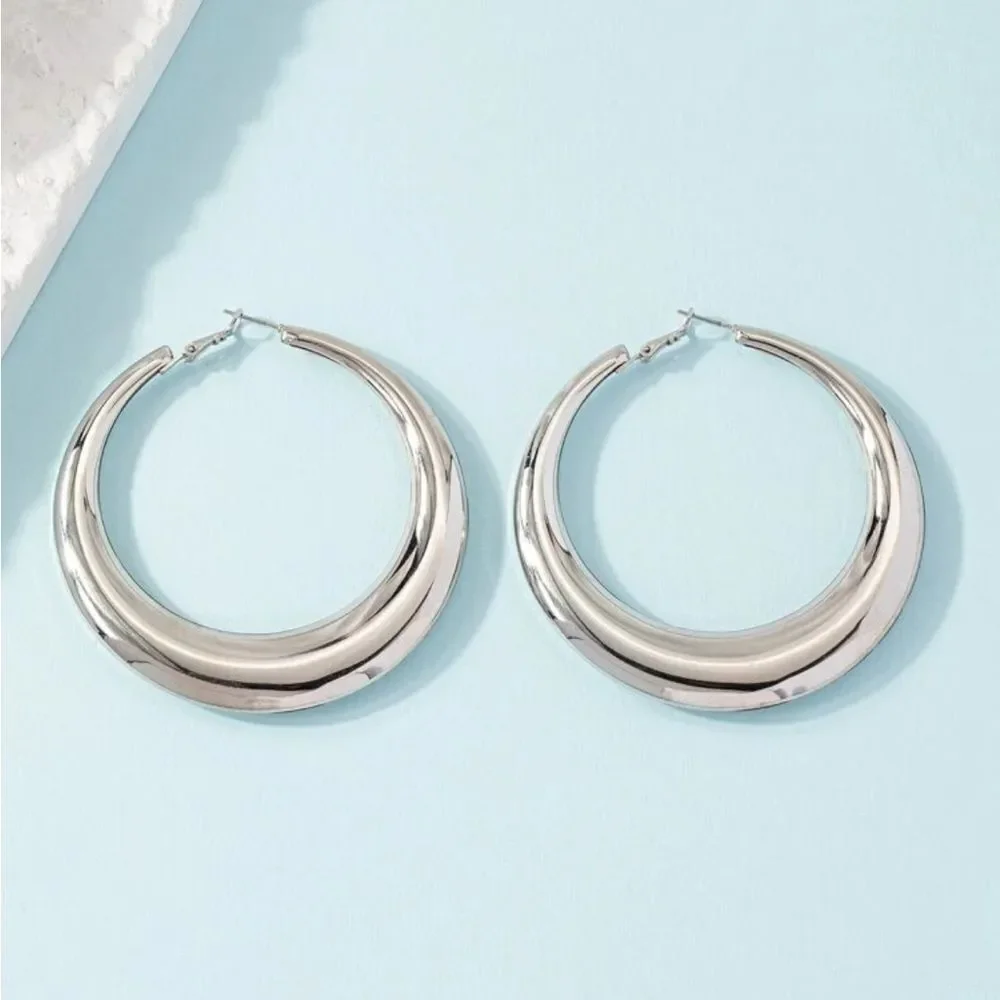 Minimalist‎ silver color Hoop Earrings